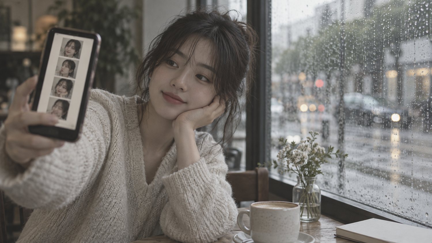 비 오는 창가에서 혼자